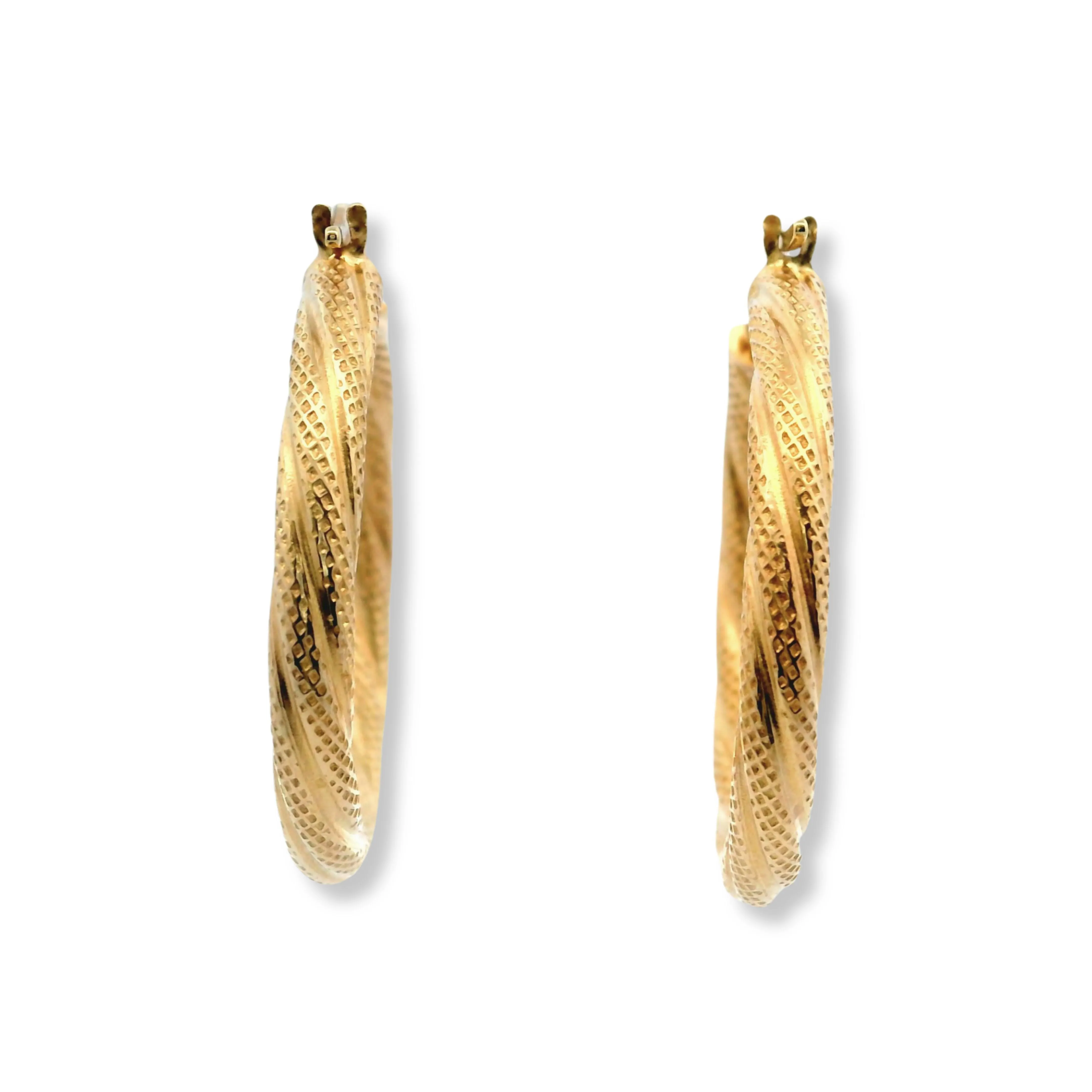 14K Yellow Gold Textured Hoop Earrings