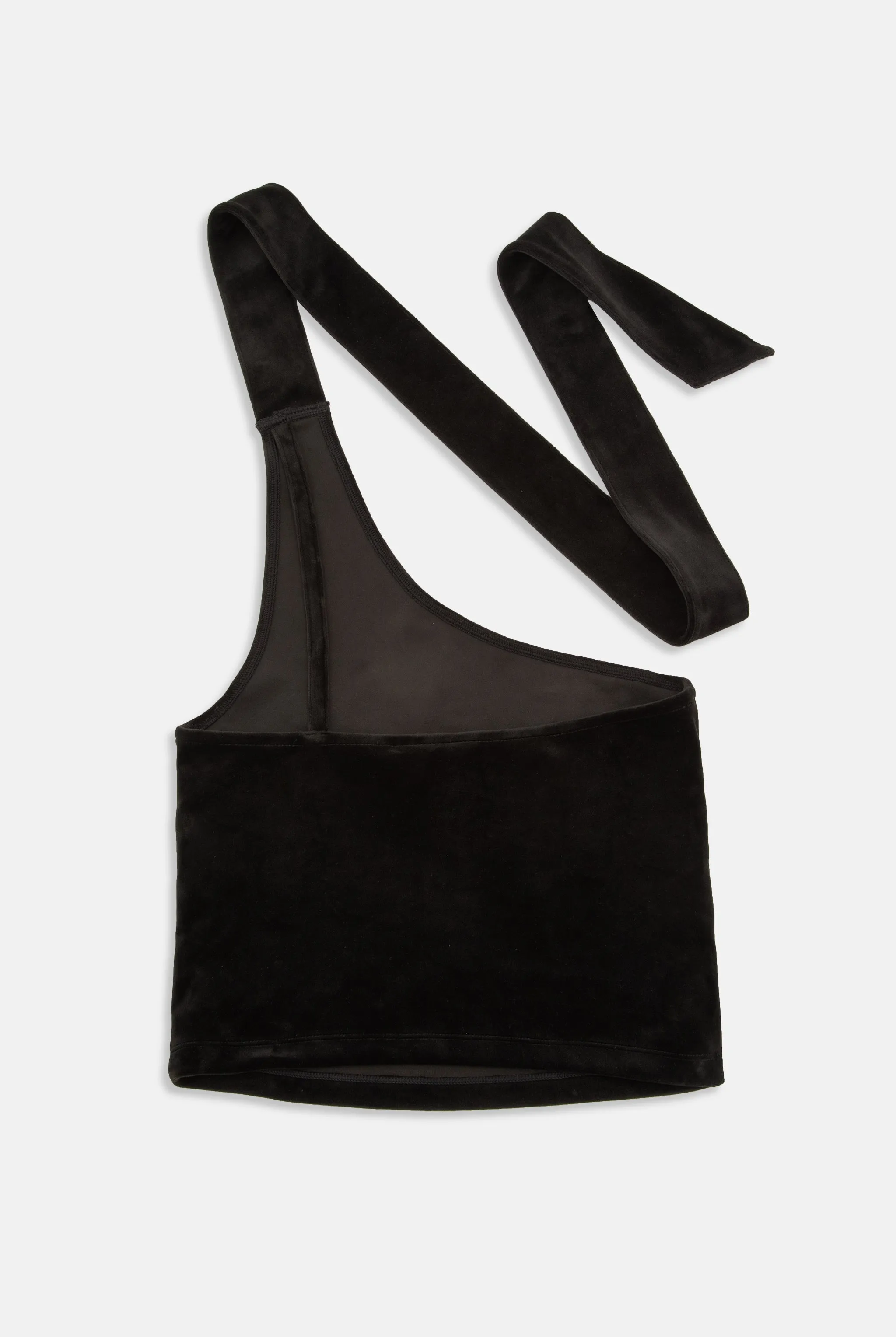 BLACK DIAMANTE  IMPACT ASYMMETRIC VELOUR TOP